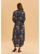 Shirt Collar Belt Detailed Blue Bohemian Dress 4451